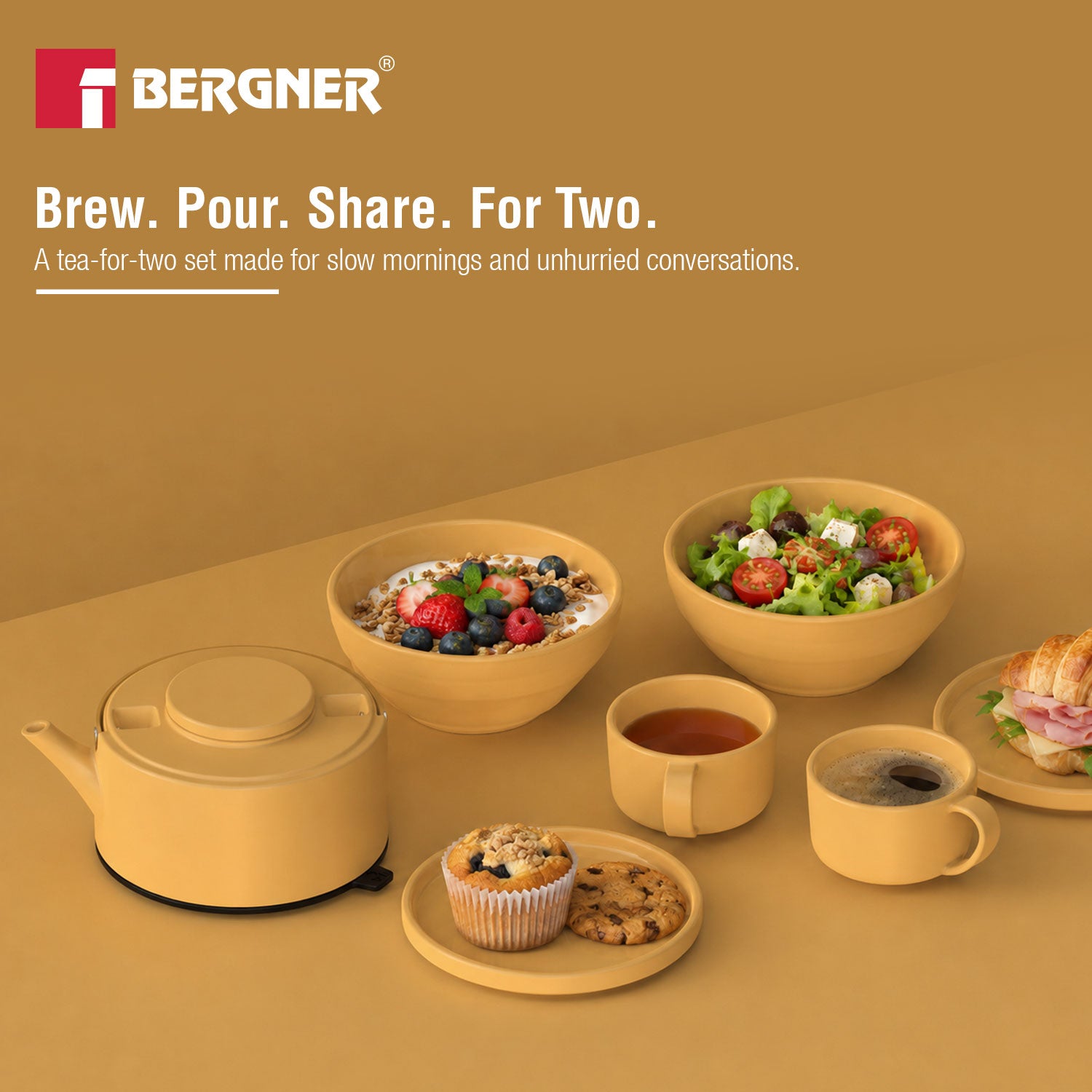 MasterPRO by Bergner Share Play Stoneware 8 Pcs Teaware Set - Mustard Yellow