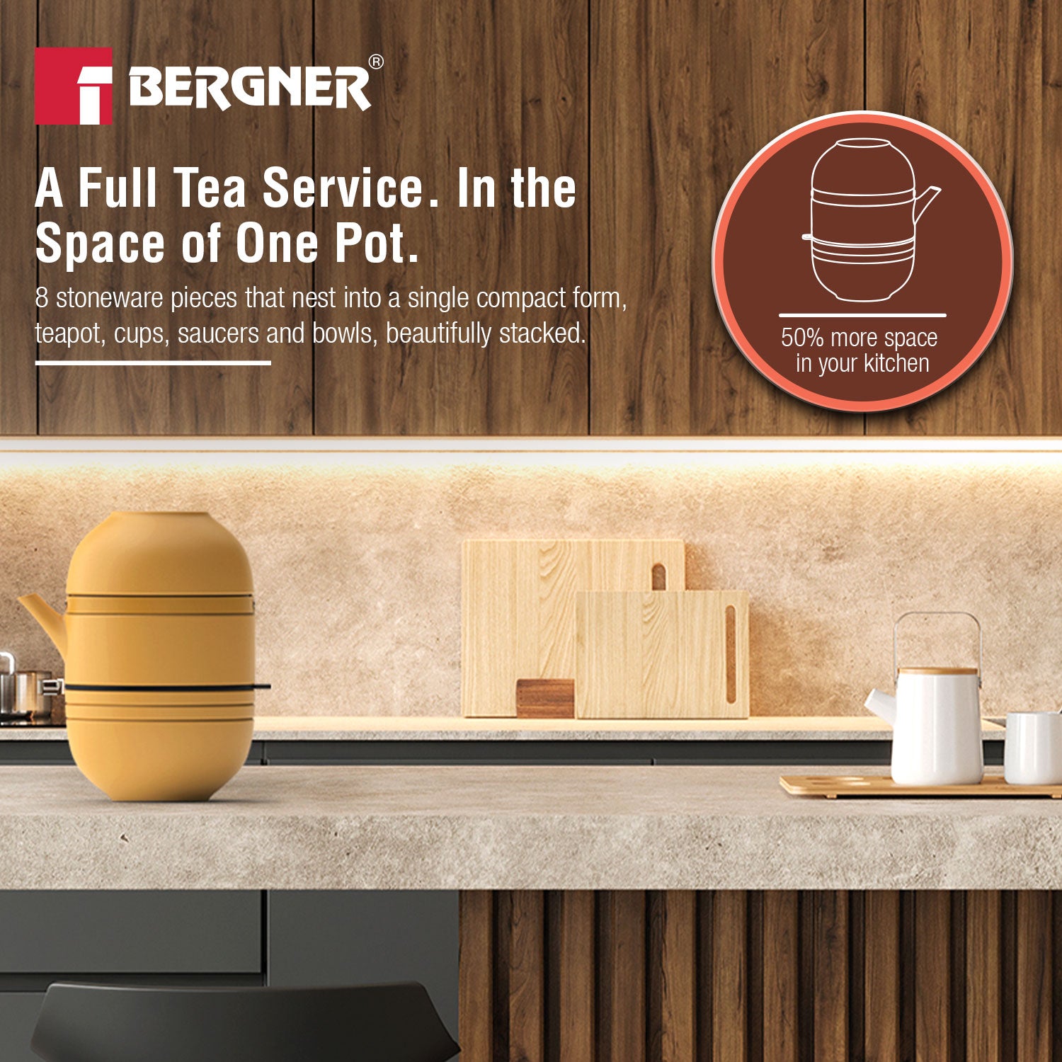 MasterPRO by Bergner Share Play Stoneware 8 Pcs Teaware Set - Mustard Yellow