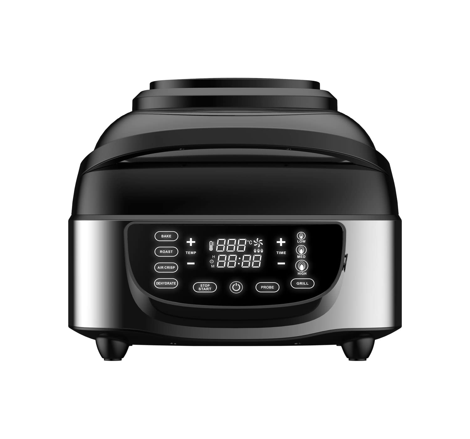 Bergner MasterPro Smokeless Grill 7Liters (1800W), 3 Grill Settings with max Temperature 250 Degree Celcius, 5 in 1 Functionality, Digital Touch Panel, For Air Fry/Bake/Grill/Roast/ Dehydrate