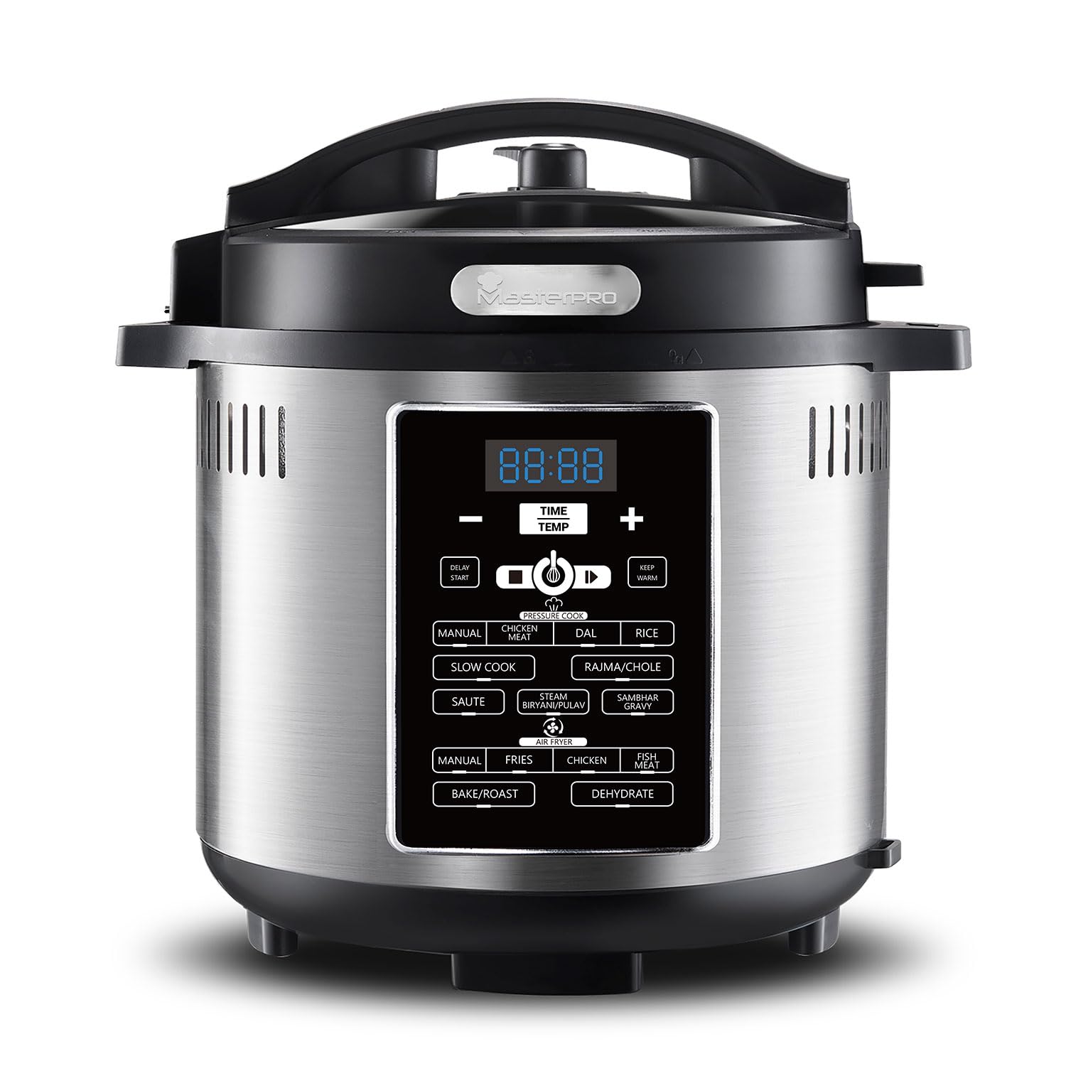 Bergner MasterPro Frycook, 1500W, 6L Pressure Cooker+Air Fryer, Easy to Set Cook Time, Temperature and Pressure Level, Detachable LID and Filer, 12-Level Safety System, 24 Hours Set Up Preset Function