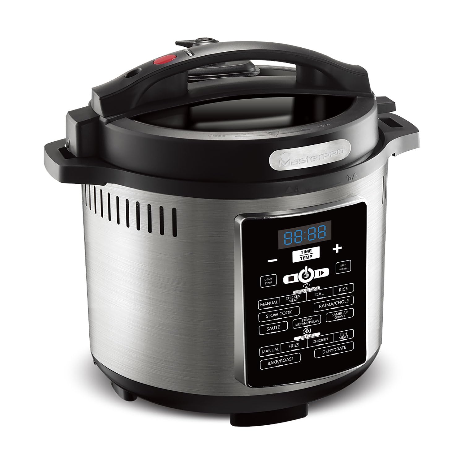 Bergner MasterPro Frycook, 1500W, 6L Pressure Cooker+Air Fryer, Easy to Set Cook Time, Temperature and Pressure Level, Detachable LID and Filer, 12-Level Safety System, 24 Hours Set Up Preset Function