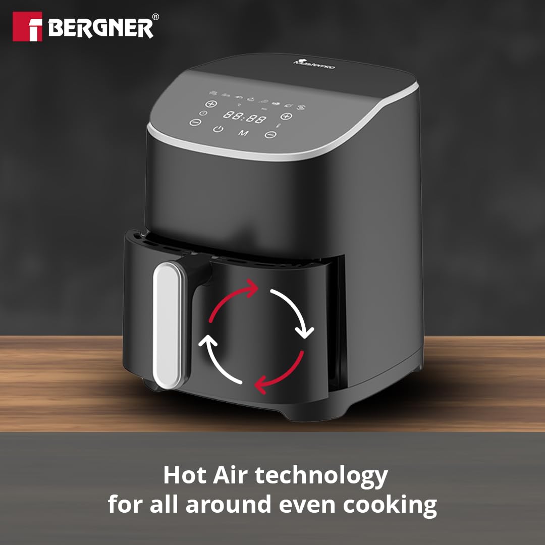 Bergner Master Pro Air Fryer 4.8 Liters (1300 W) with 360 Degree Airflow Technology, Multi Preset Cooking Menu, LED Display, Removable Basket With Nonstick Coating, Cool Touch Housing, 8 in 1 Function