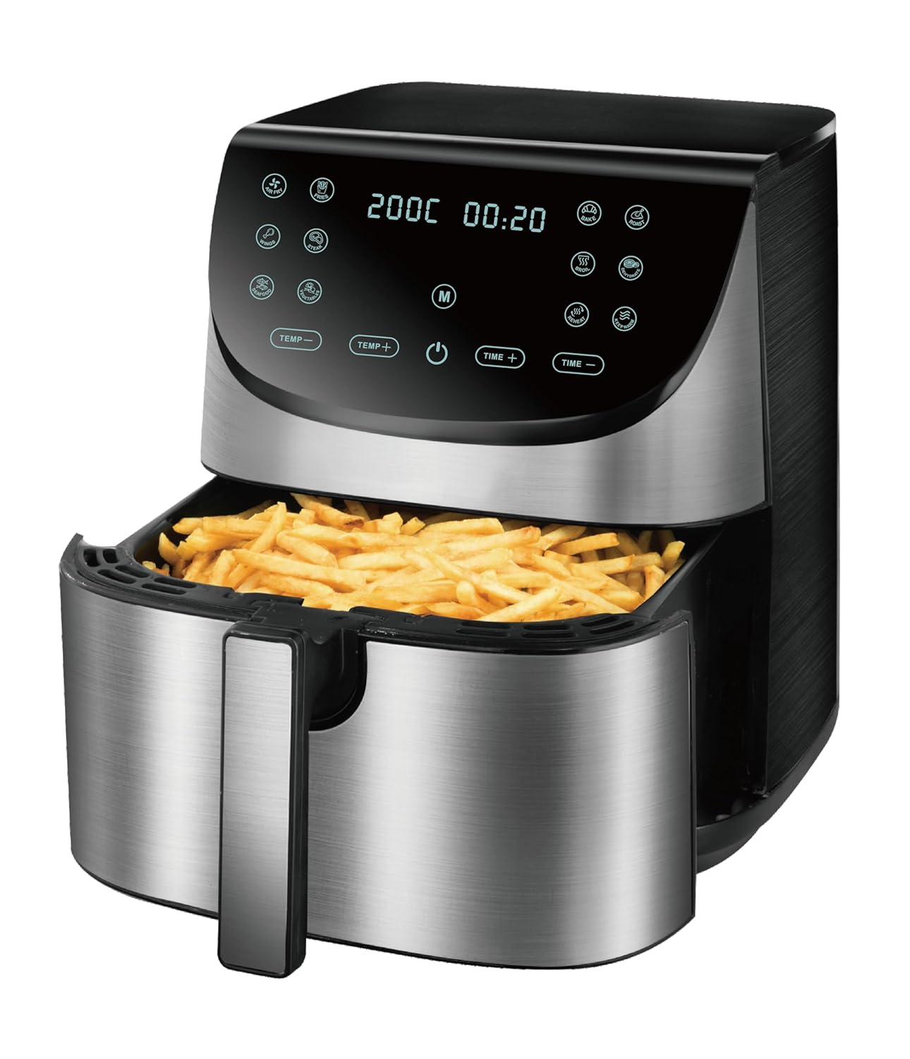 Bergner MasterPro Air Fryer, 1700 W, 7.8 L, Reheat/Roast/Air Fry/Dehydrate/KeepWarm, Air Cook 360 Degree Technology, 12 PreSet Menu,Cool touch Body & Anti Skid Base, Non-Stick Basket, Silver