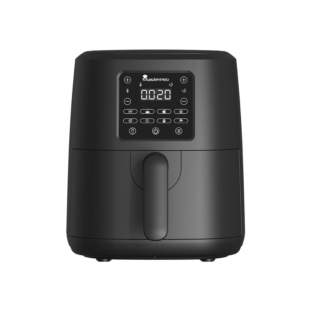 Bergner MasterPro Air Fryer with 1500 Watts, 4 Liters, Air Fryer for Home to Bake/Grill/Roast/Heating/Defrost, 360 Degree Airflow Technology, 8 Preset Cooking Menu, Basket With Nonstick Coating