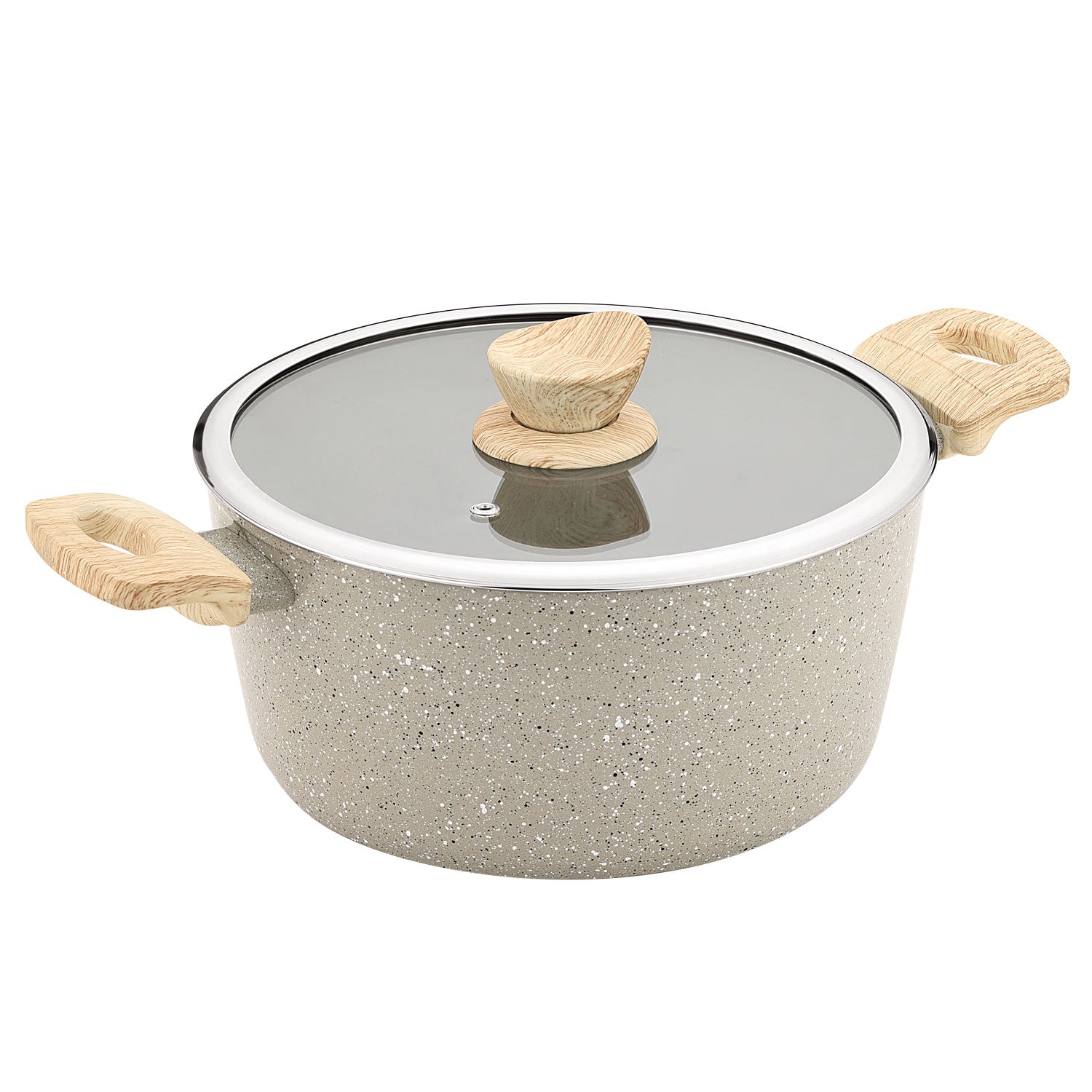 Bergner Naturally Ceramic Forged Aluminium 26cm (5.5 Liters) Casserole and Glass Lid, Ceramic Coating with Soft Touch Handles - Induction Bottom