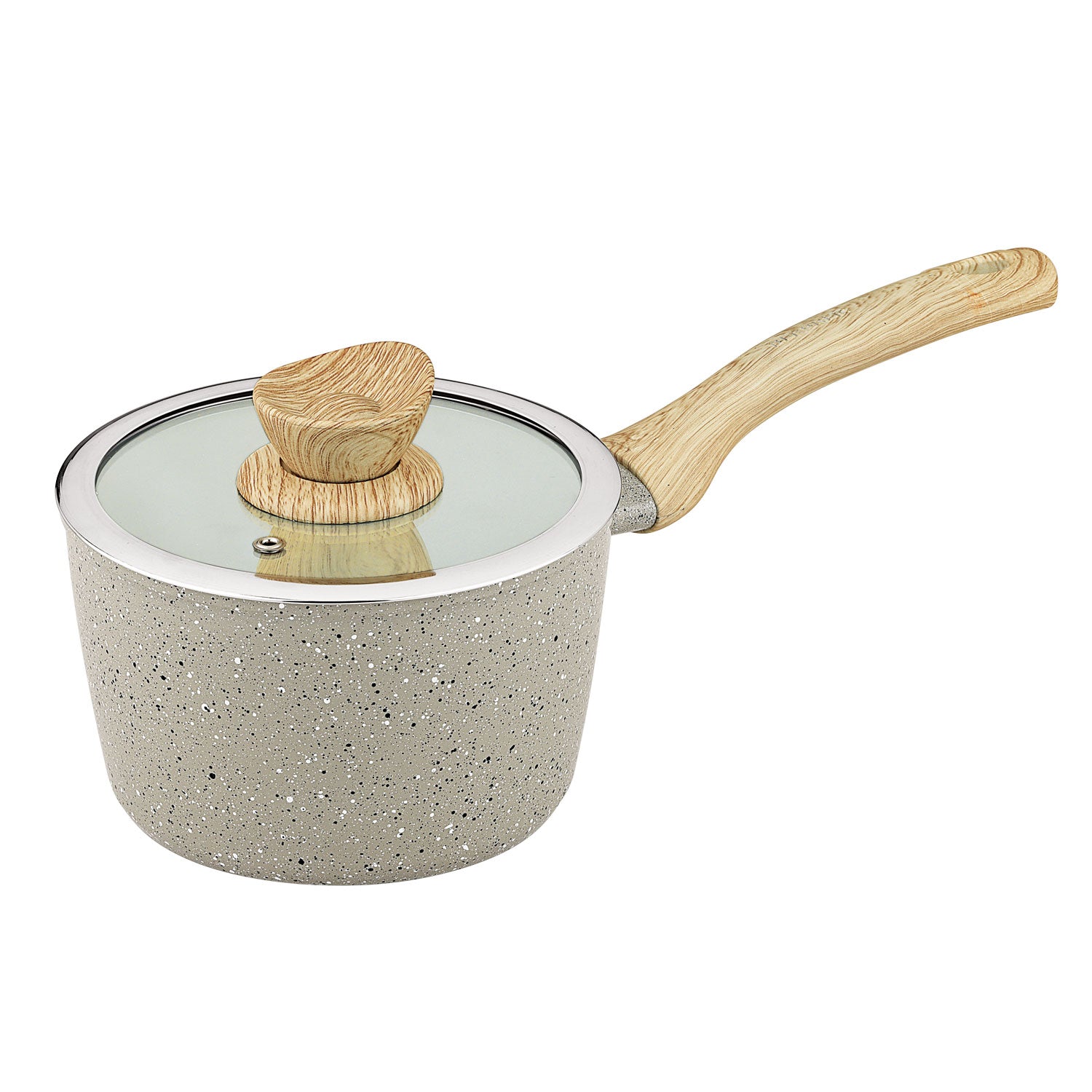 Bergner Naturally Ceramic Forged Aluminium 16 cm (1.8 Liters) Saucepan with Flat Glass, Ceramic Coated - Induction Bottom