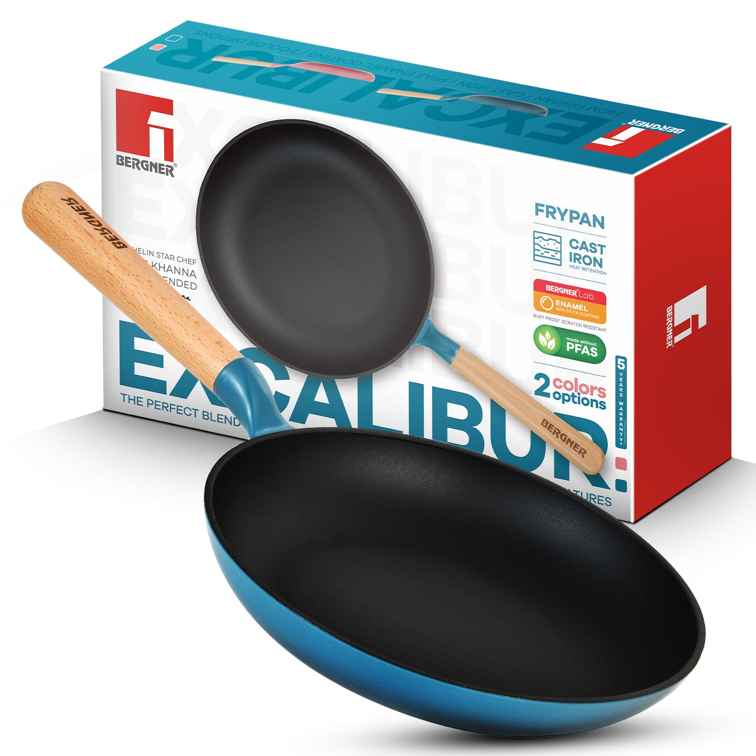 Excalibur Light Cast Iron Frypan 24cm - Induction Bottom, Blue
