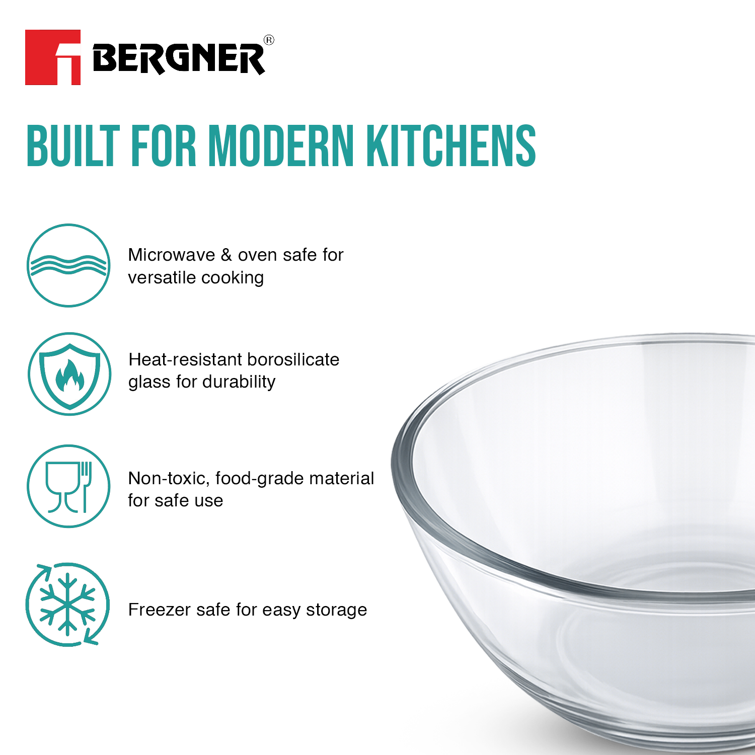 Ambiento Borosilicate Glass Salad Bowl Set 2pcs - 1L & 1.6L