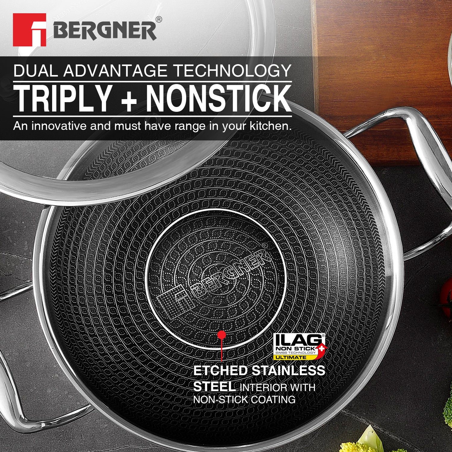 Hi-Tech Giro TriPly Stainless Steel 24cm (2.5L) Kadai with Glass Lid