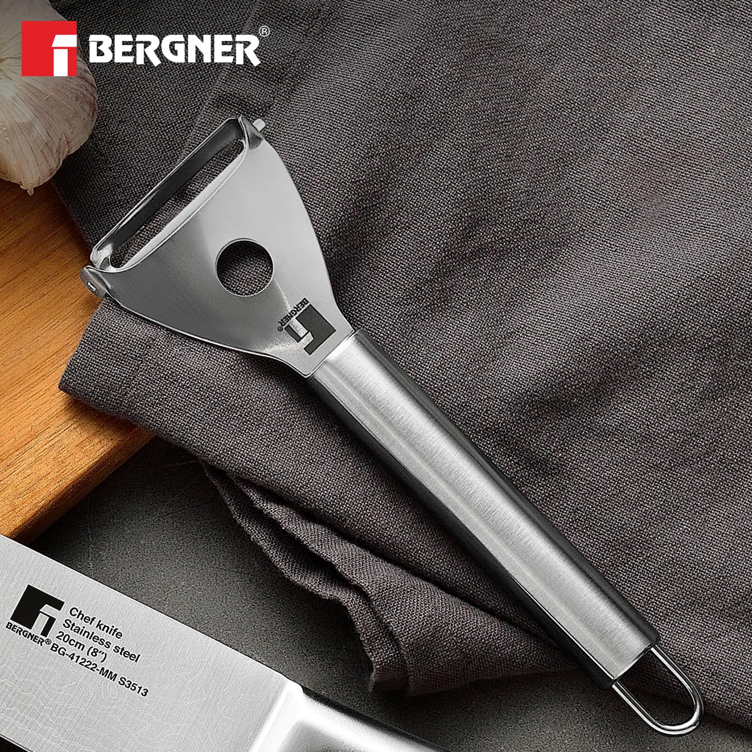 Bergner Argent Stainless Steel 18cm Y Shape Peeler with Hanging Hole, for Vegetables and Fruits