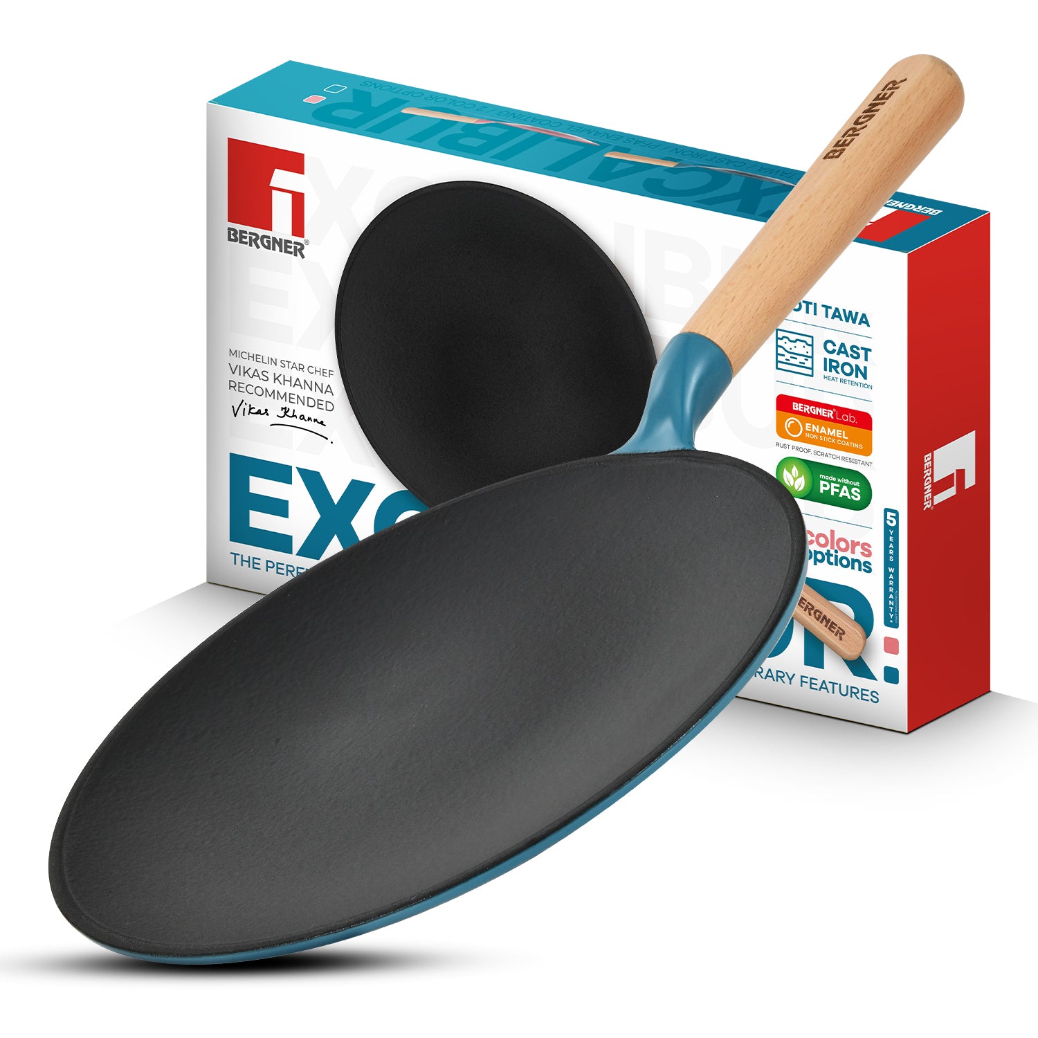 Excalibur Light Cast Iron Roti Tawa 26cm - Induction Bottom, Blue
