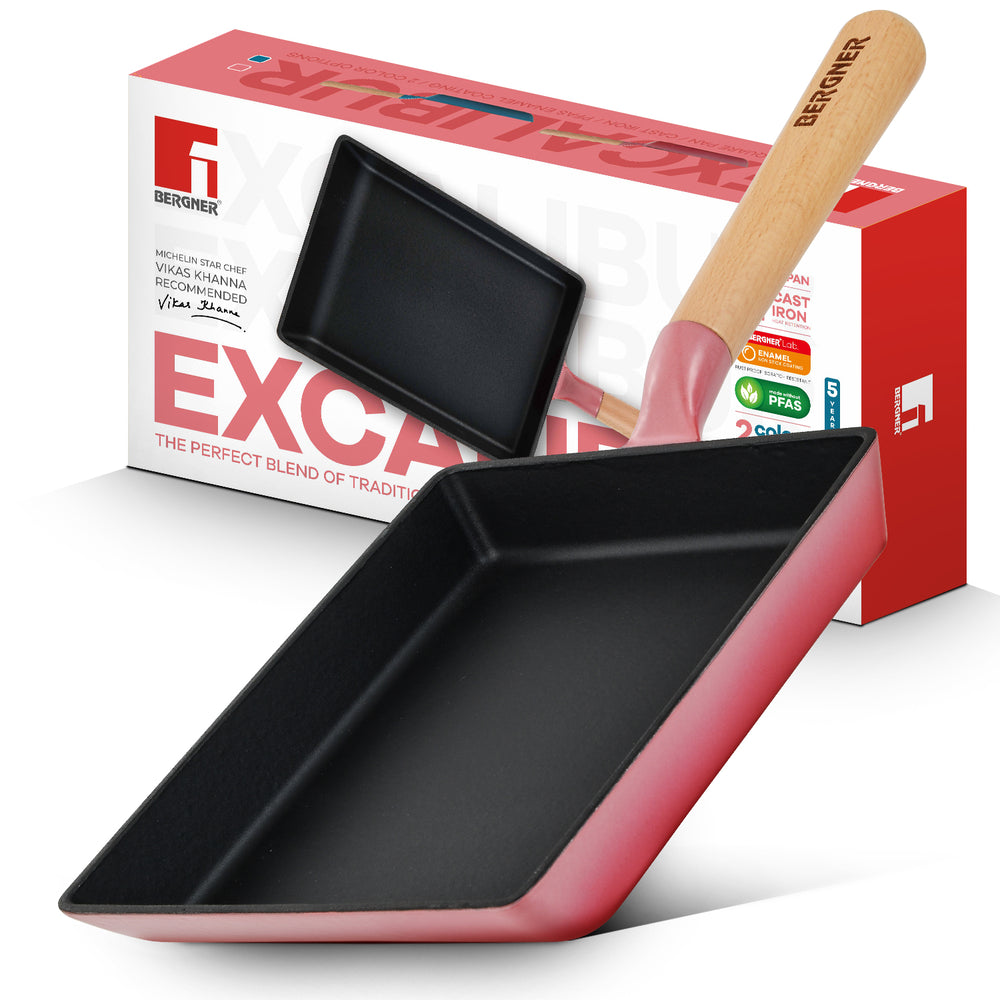 Excalibur Light Cast Iron 23x18cm Square Pan - Induction Bottom, Pink