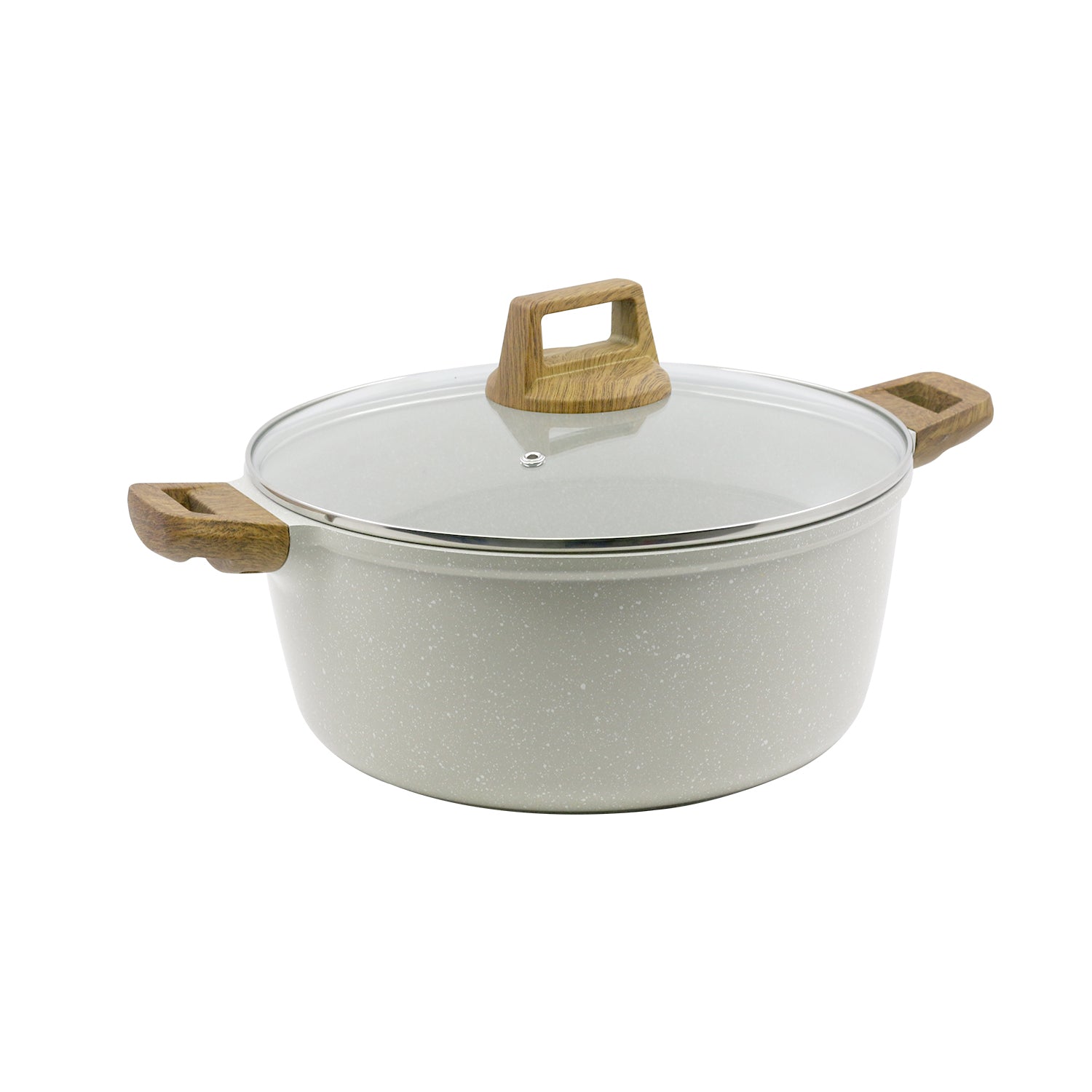 Bergner Naturally Cast Aluminum 24cm (3.5 L) Casserole with Glass Lid, Marble Non-Stick Coating, Less Oil Use, Scratch Resistant, Soft Touch Stylish Handles - Induction Bottom, Free Non-Woven Trivet