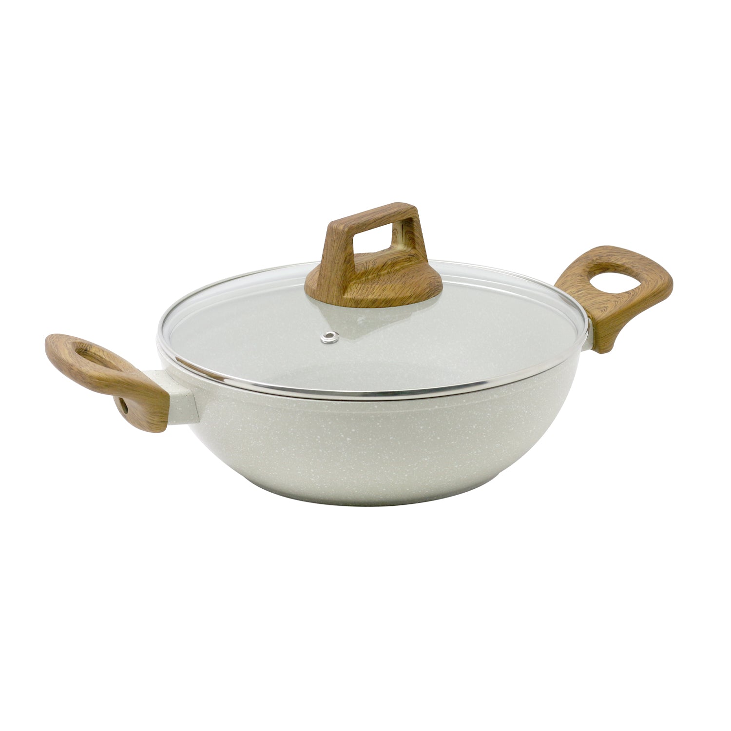 Bergner Naturally Cast Aluminum 24cm (2 L) Kadai with Glass Lid, Marble Non-Stick Coating, Less Oil Use, Scratch Resistant - Induction Bottom, Free Non-Woven Trivet