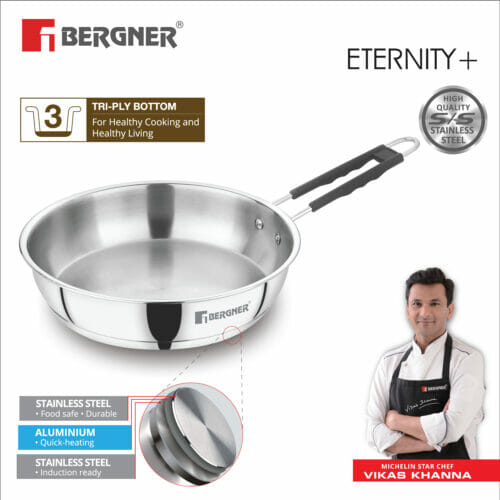 Eternity Stainless Steel Kadai with Induction Compatible, 26cm, 4.1 Liter,  Silver – BergnerHome